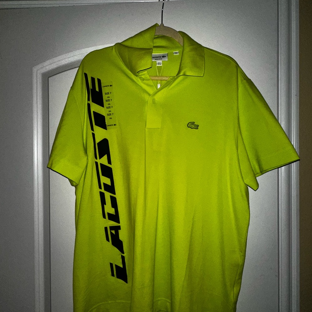 NWT - Lacoste Neon Green Polo Shirt with Black Logo